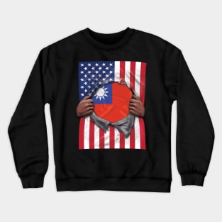 Taiwan Flag American Flag Ripped - Gift for Taiwanese From Taiwan Crewneck Sweatshirt